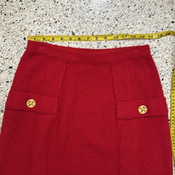 Adolfo Saks Fifth Avenue red wool skirt suit jacket 6 medium m gold - Picture 9 of 14
